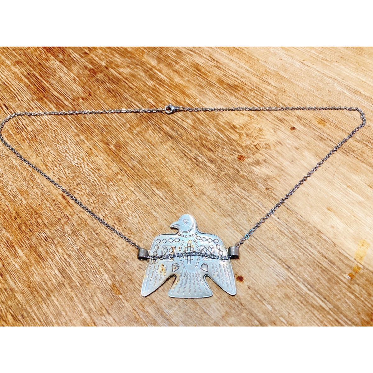 超希少!VTG NAVAJO 1960’s THUNDERBIRD STAMPED METAL NECKLACE USA HOPI ZUNIナバホビンテージサンダーバードスタンプメタルネックレス_画像3