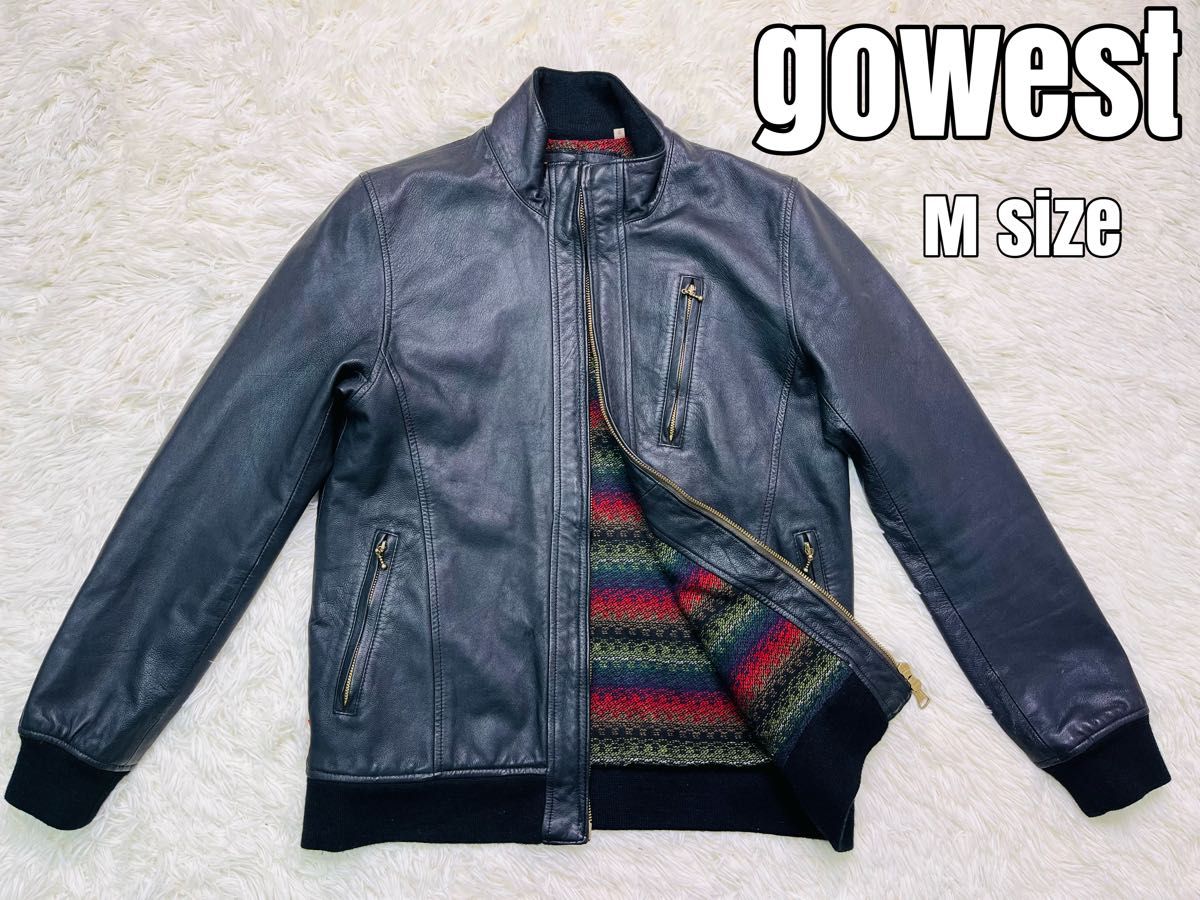 【gowest】山羊革ライダースジャケット　極美品　M  ビンテージ　ブラック ゴーウエスト