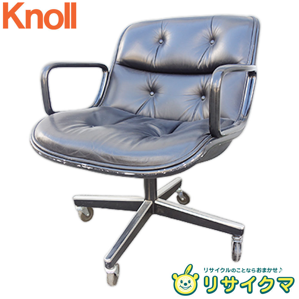 【中古】F▼ノル ノール Knoll ポロックチェア エグゼクティブチェア レザー 本革 キャスター 昇降可 リクライニングなし 4本脚 (22141)_画像1