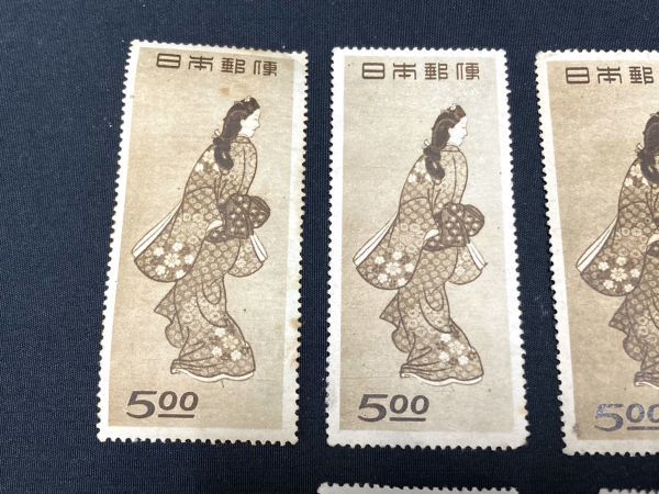 1f04◆日本切手 おまとめ 6点 切手趣味週間 見返り美人 菱川師宣 5円 1948年 昭和23年 月に雁 安藤広重 8円 1949年 昭和24年 バラ◆_画像3