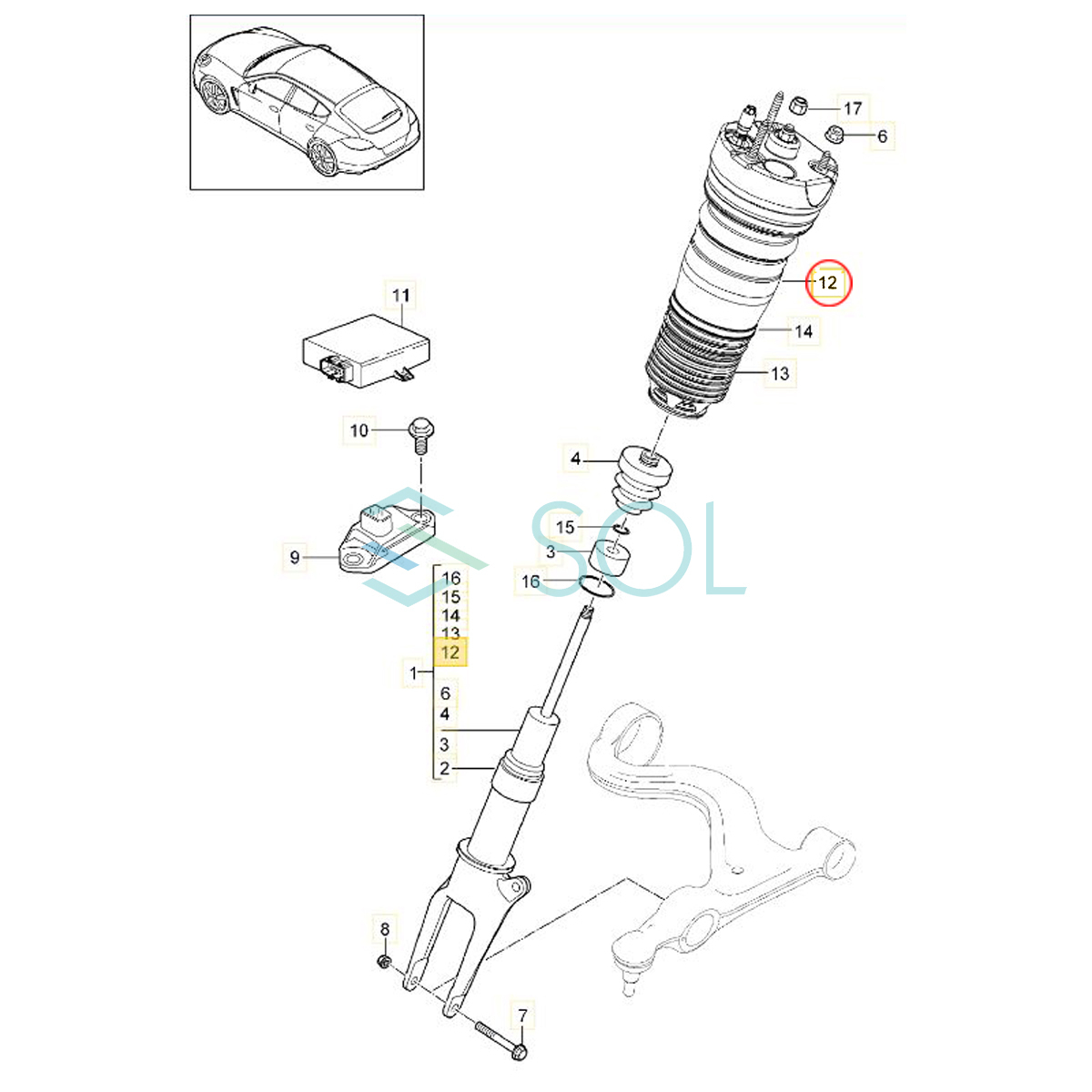  Porsche Panamera turbo (970) front air suspension repair kit right side gasket attaching 97034315200 97034315201 97034315202