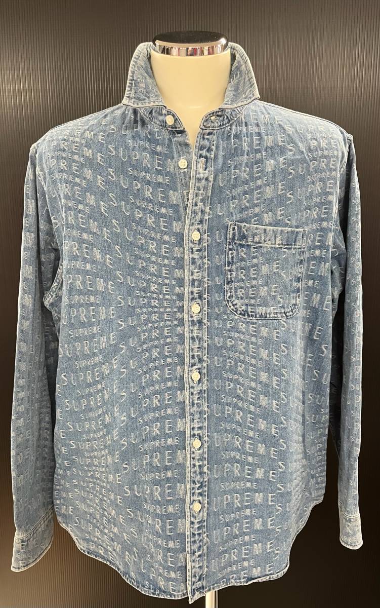 SUPREME /シュプリーム【21SS】Warp Jacquard Logos Denim Shirt/ ワープジャガードデニムシャツ /ロゴ総柄/L　インディゴブルー