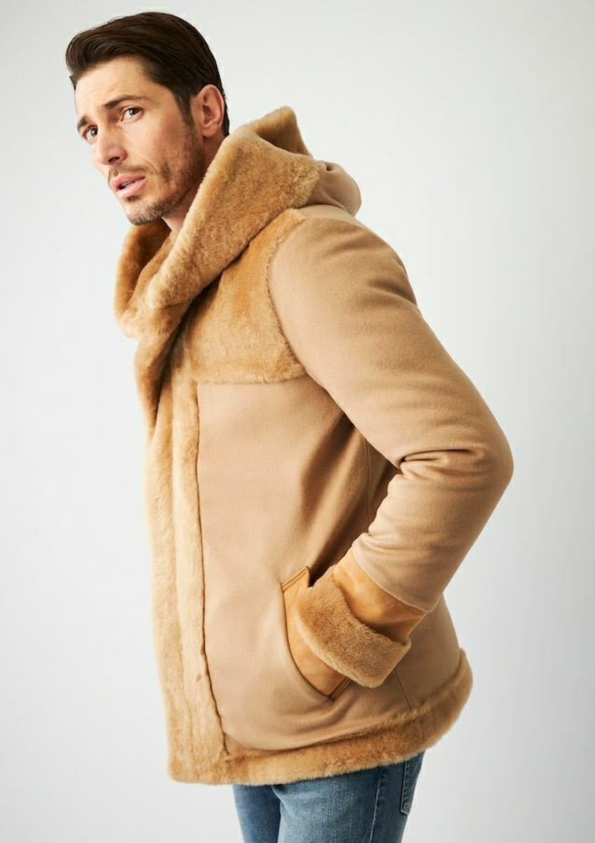 1PIU1UGUALE3 / EMMETI / MOUTON WRAP HOODED COAT エンメティ ムートン ダウン ラップコート CAMEL 定価49万5000円、_画像3