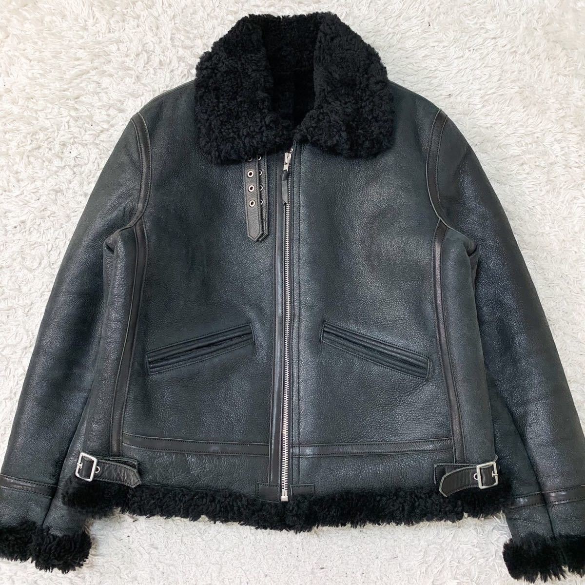 Curphey Leather 【希少サイズXL相当】フライトジャケット 羊革 ムートン TYPE B-3 黒 ブラック メンズ ブルゾン_画像2