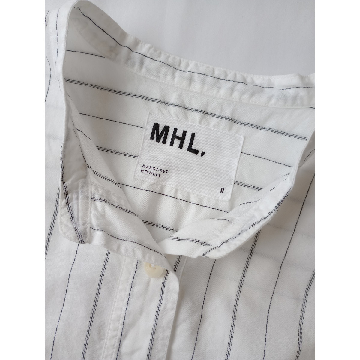 23SS MHL エムエイチエル マーガレットハウエル GRAPHIC COTTON STRIPE 長袖 ストライプ シャツ 2_画像5