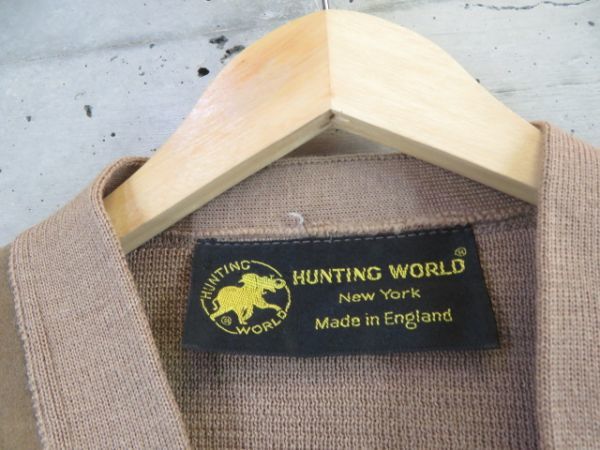 017c5◆ヴィンテージ◆イギリス製◆HUNTING WORLD ハンティングワールド 本革レザー ウールニットカーディガン M/セーター/コマンドー_画像9