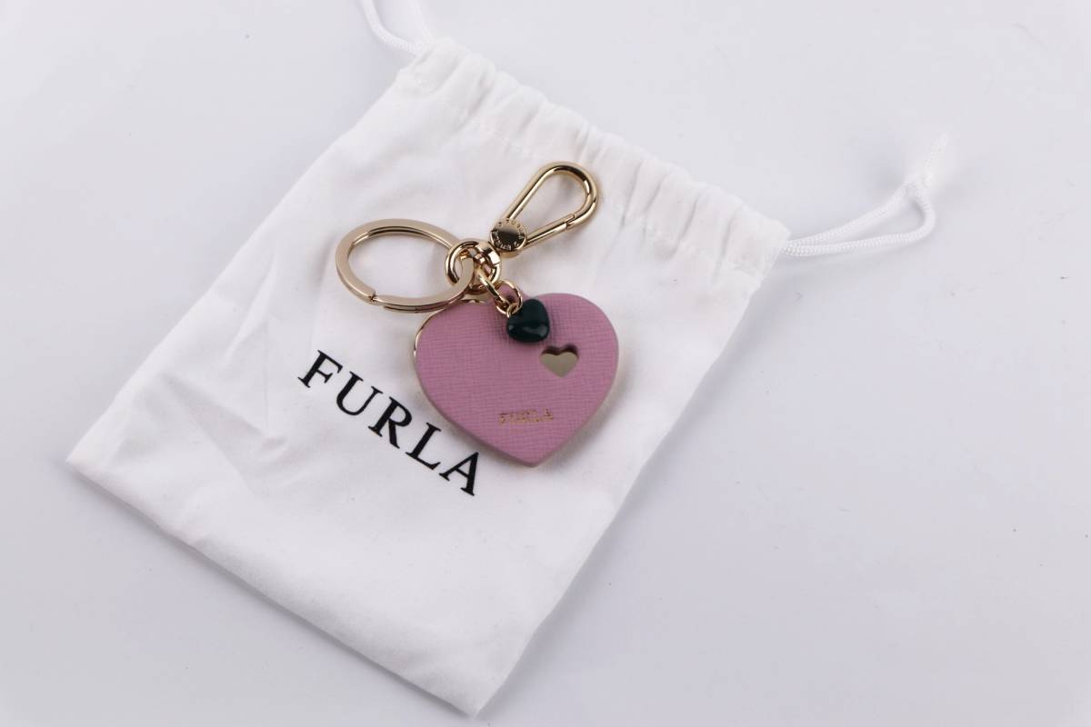  Furla FURLA double Heart key holder key ring charm pink / Gold protection sack attaching beautiful goods 