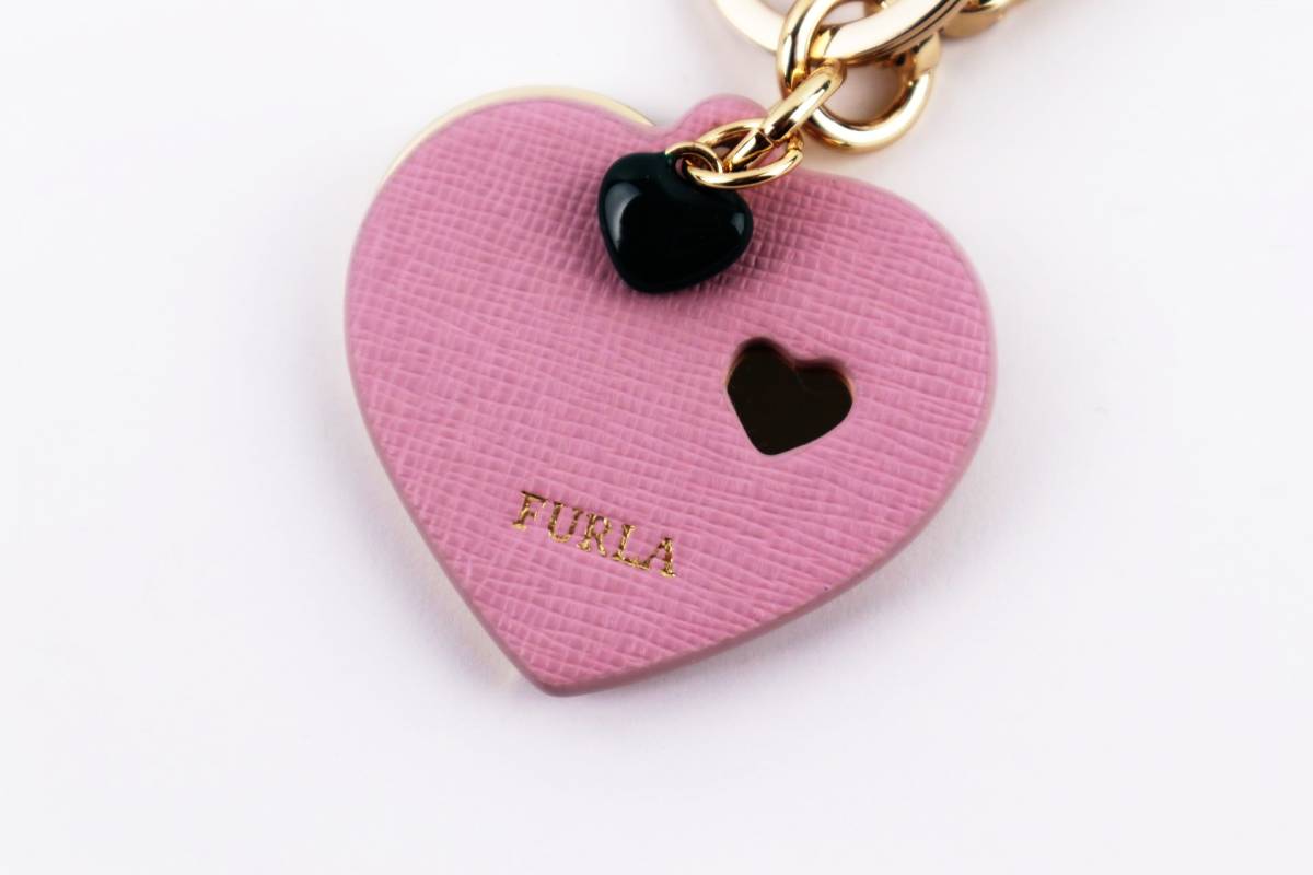  Furla FURLA double Heart key holder key ring charm pink / Gold protection sack attaching beautiful goods 