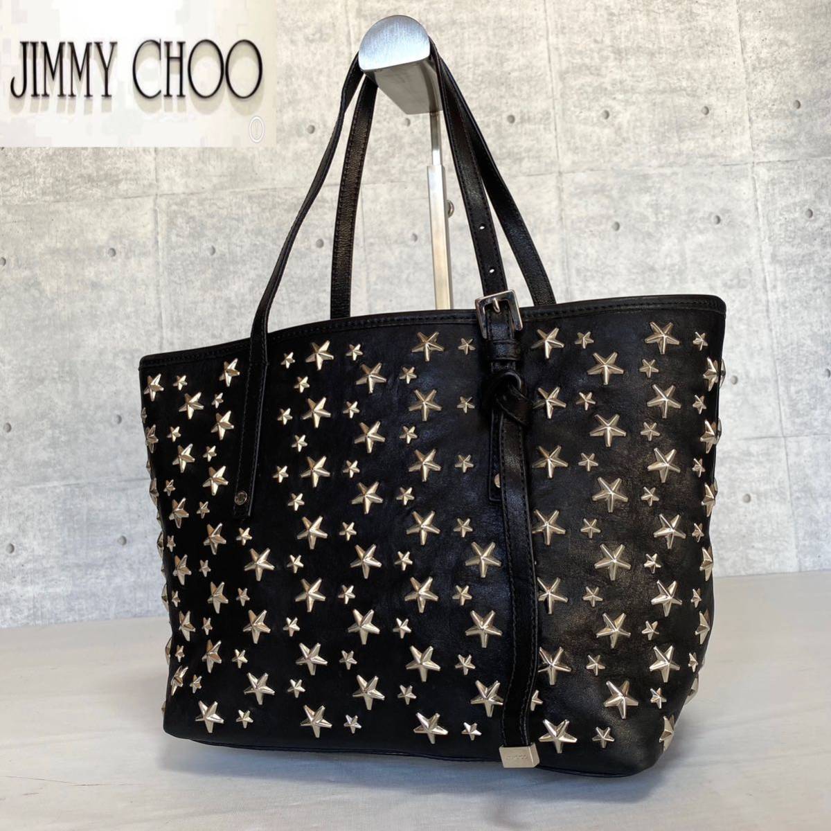 良品 JIMMY CHOO ジミーチュウ SASHA/S サシャ ブラック 黒 ハンドバッグ トートバッグ ショルダー レザー シルバースタースタッズ_画像3