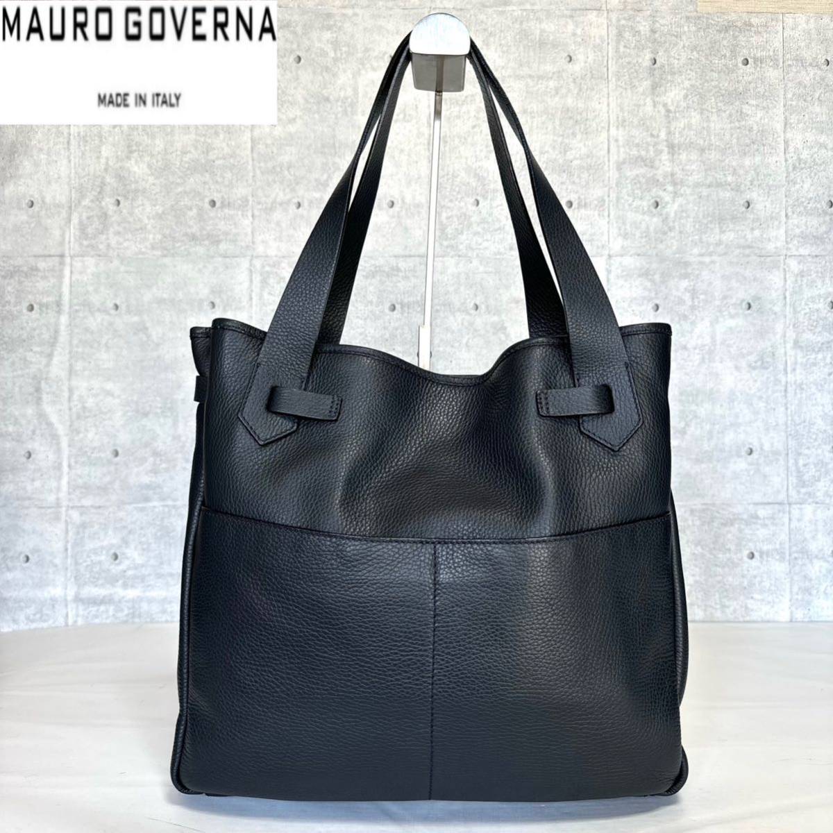 美品 MAURO GOVERNA 定価約28万 マウロゴヴェルナ マウロゴベルナ トリヨンレザー 黒 ブラック 肩掛け ショルダー ハンドバッグ トート