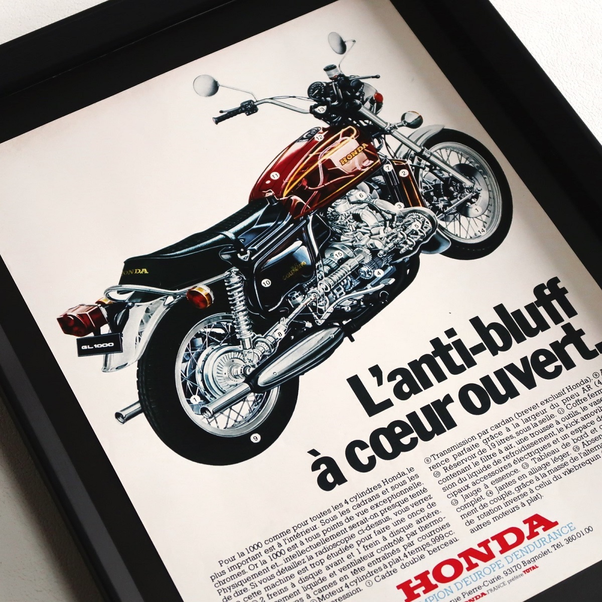 HONDA ホンダ 1979年 ゴールドウイング GL1000 イラスト フランス ヴィンテージ 広告 額装品 コレクション フレンチ ポスター 稀少_画像2