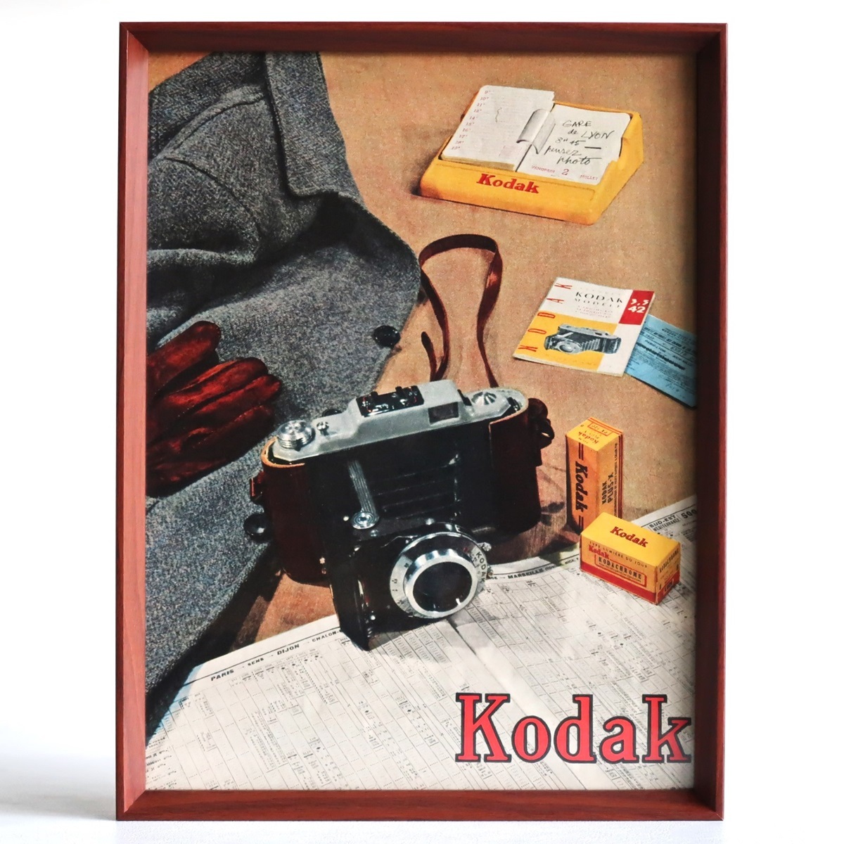 Kodak コダック 1954年 カメラ フィルム イラスト フランス ヴィンテージ 広告 額装品 コレクション インテリア フレンチ ポスター 稀少_画像1