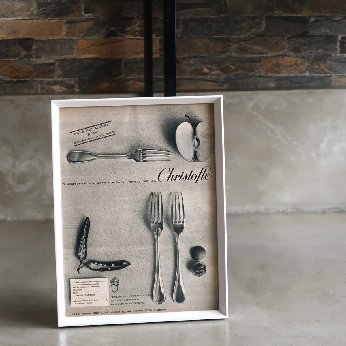 Christofle クリストフル 1963年 カトラリー 銀食器 フランス ヴィンテージ 広告 額装品 コレクション インテリア フレンチ ポスター 稀少_画像4