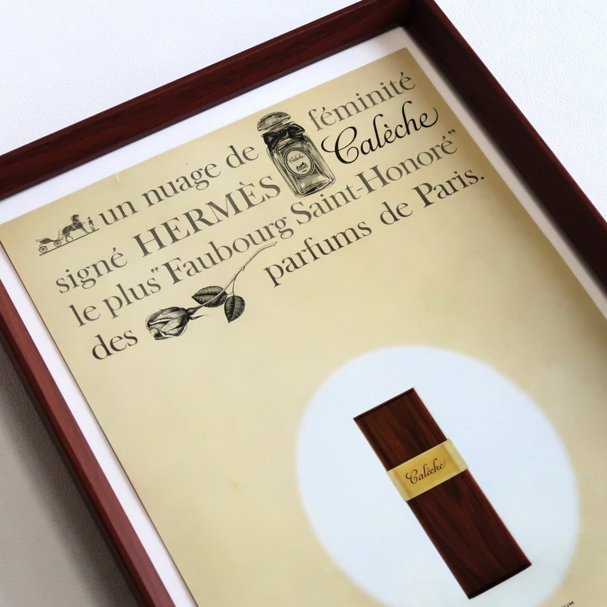 HERMES エルメス 1963年 Caleche カレーシュ 香水 パヒューム フランス ヴィンテージ 広告 額装品 フレンチ ポスター 稀少_画像2