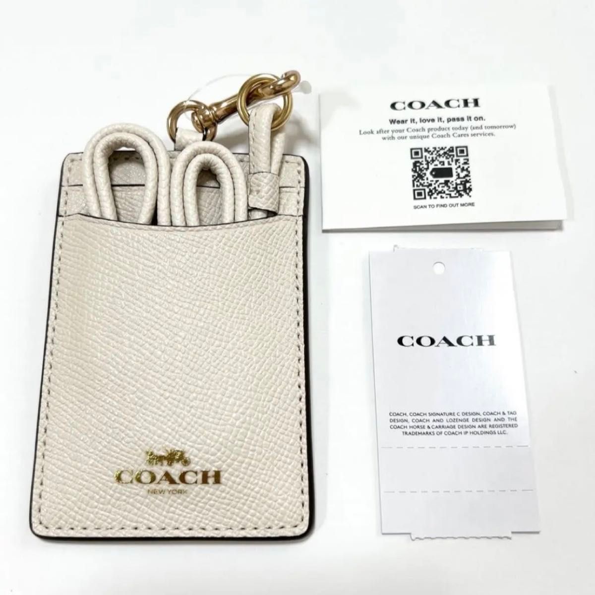 COACH IDケース ランヤード レザー オフホワイト ネックストラップ コーチ カードケース パスケース 定期入れ 新品 白