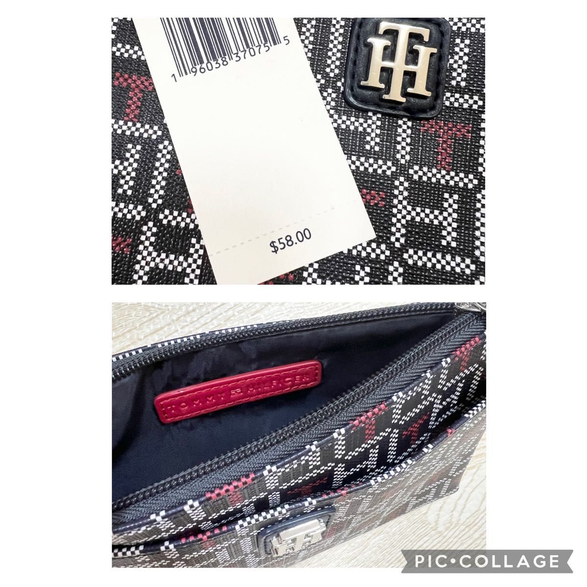 TOMMY HILFIGER トミーヒルフィガー ポーチ ブラック モノグラム ロゴ ストラップ リスレット リストレット 新品