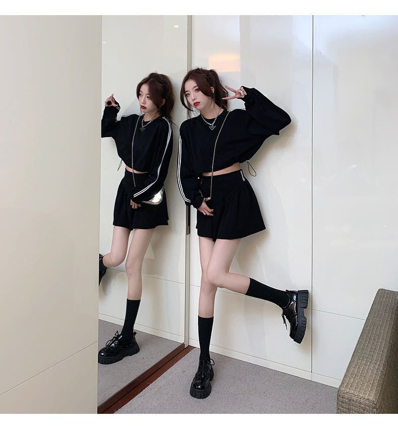 M размер укороченные брюки длина линия футболка верх и низ в комплекте Корея черный [570] выставить короткий тренировочный 