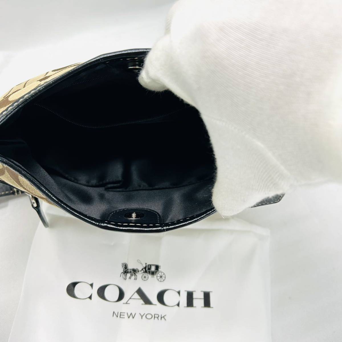 美品　COACH コーチ ショルダーバッグ シグネチャー レザー　キャンバス　バッグ キャンバス ハンドバッグ トートバッグ 