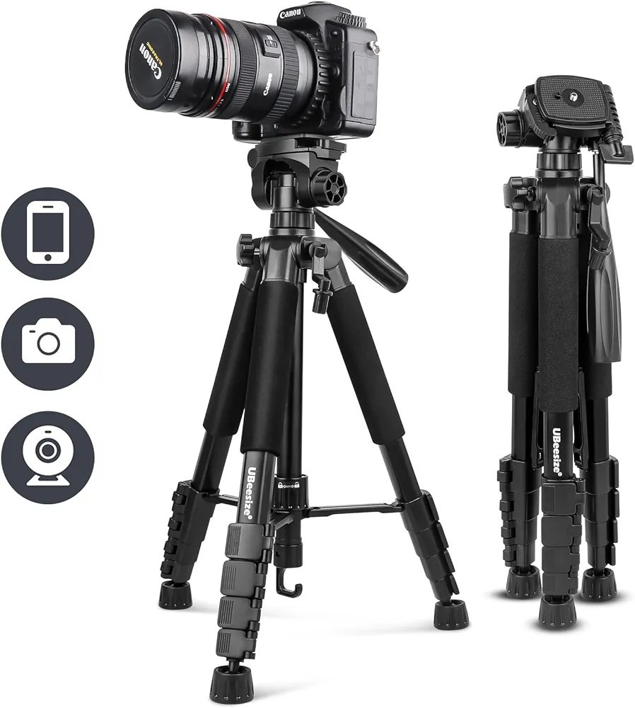170cm 三脚 カメラ三脚 スマホ三脚 ビデオカメラ/一眼レフカメラ/スマホ/タブレット/iPad対応 3way雲台 360°回転可能 軽量 収納袋付き