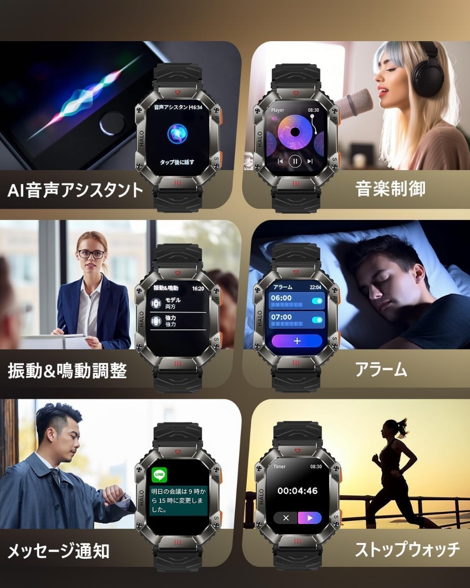 スマートウォッチ【2.0インチ大画面】軍用規格 スポーツウォッチ 通話機能付き smart watch IP68防水 防塵 耐衝撃 気圧高度計 活動量計_画像8