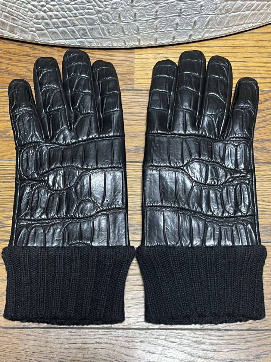  real black crocodile × original leather × cashmere lining rib cuffs glove gloves wani leather black ko... leather have gaiters sheep leather cashmere gentleman accessory small articles protection against cold 