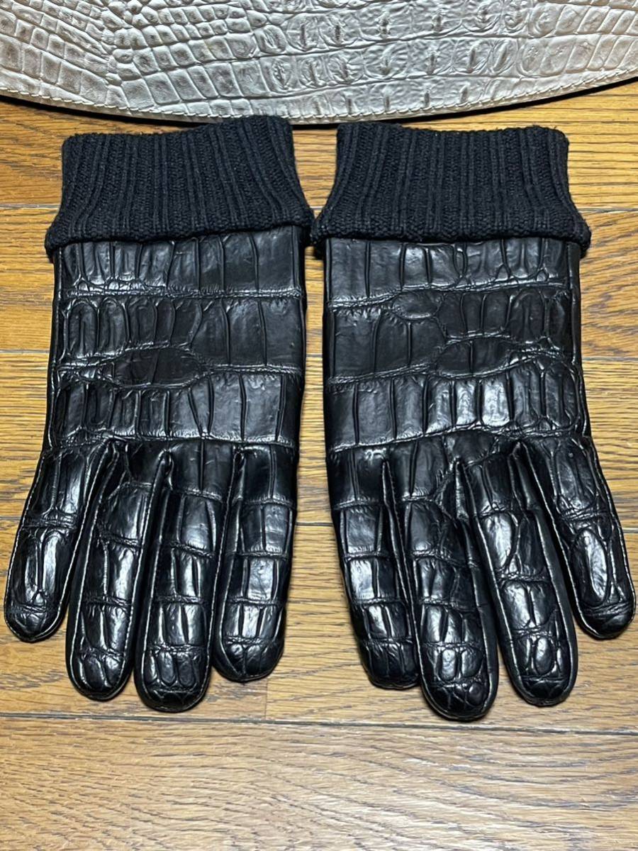  real black crocodile × original leather × cashmere lining rib cuffs glove gloves wani leather black ko... leather have gaiters sheep leather cashmere gentleman accessory small articles protection against cold 