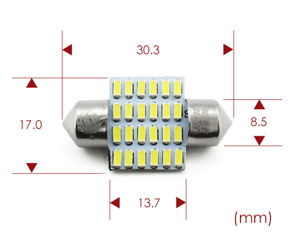 2個 T10×31mm LED 爆光ルームランプ 24連 白 無極性 ホワイト 6500K～7000K 3014チップ 12V用 LED電球 室内灯 激光 EX081 代引き可_画像3