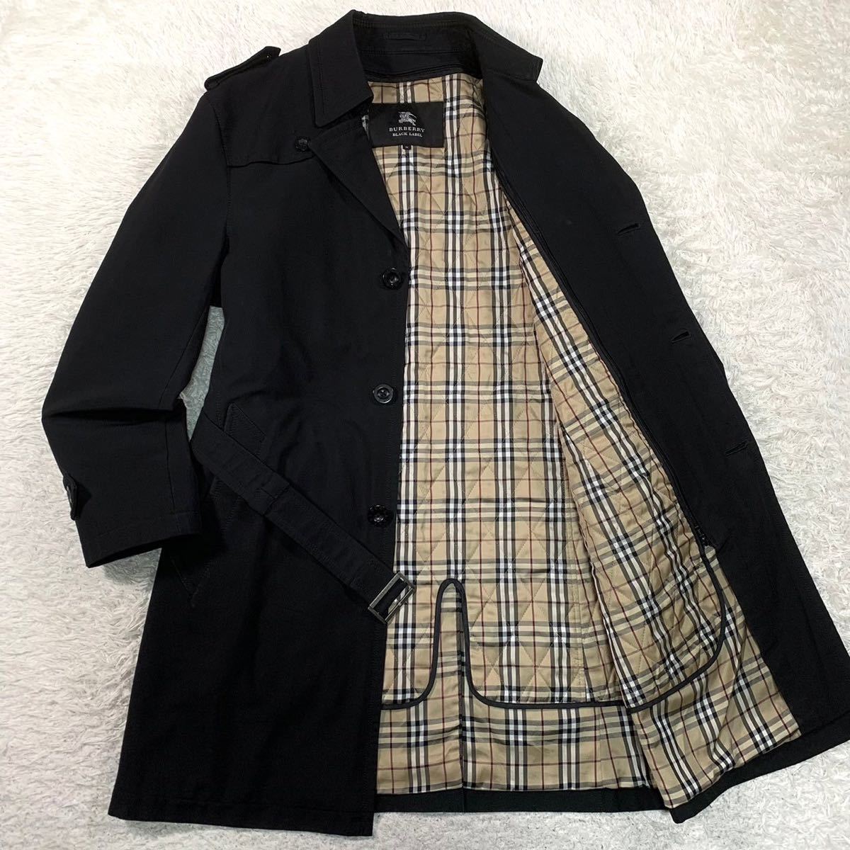 珍しい BLACKLABEL BURBERRY M 黒 ノバチェック コート トレンチ