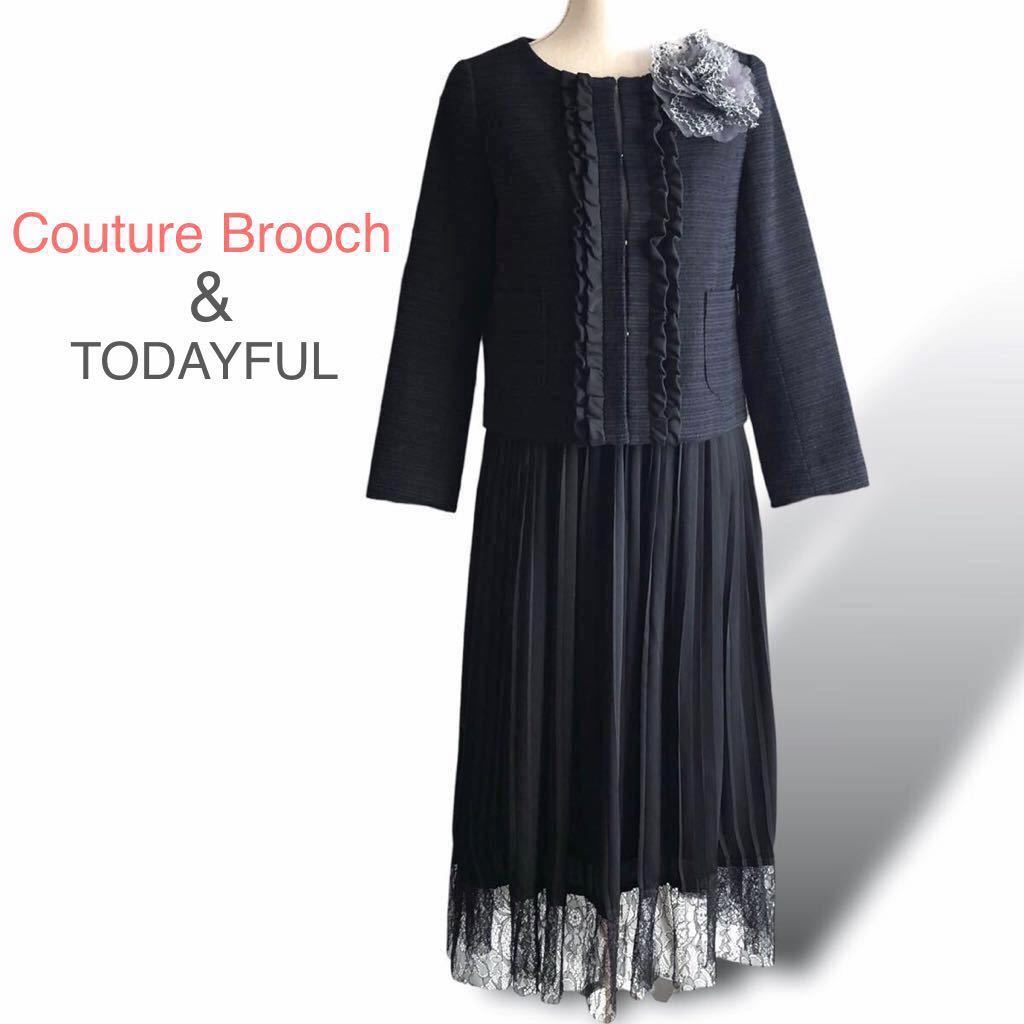  ceremony suit kchu-ru brooch tweed no color jacket Today full pleated skirt S-M size navy black black navy blue 