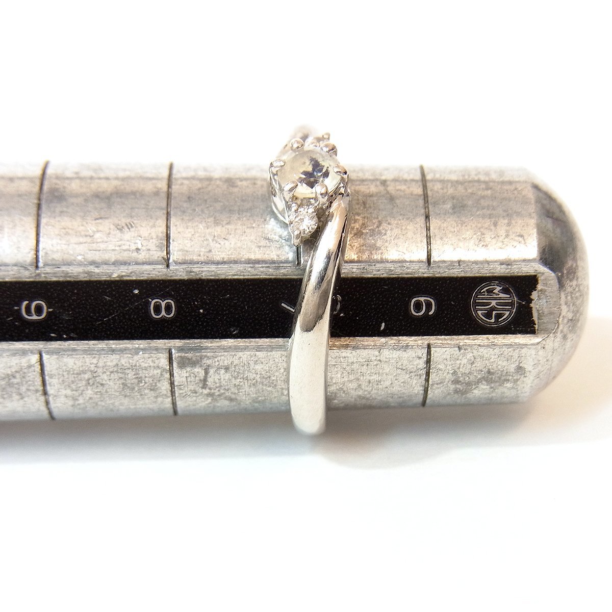 Pt900 デザインリング 指輪 ダイヤ 透明石 プラチナ 約7号 0.04ct 総重量約3.7g 超音波洗浄済み 〓_画像10