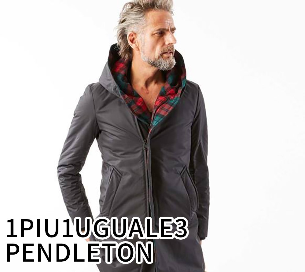 定価145,800円 1PIU1UGUALE3 PENDLETON MRC023 POE035 ZIP HOODED WRAP COAT フード ラップ コート junhashimoto akm