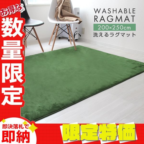 【限定セール】ラグ カーペット ラグマット Lサイズ 200x250cm 3畳 厚手 床暖房 低反発 絨毯 北欧 リビングマット 滑り止め グリーン_画像1