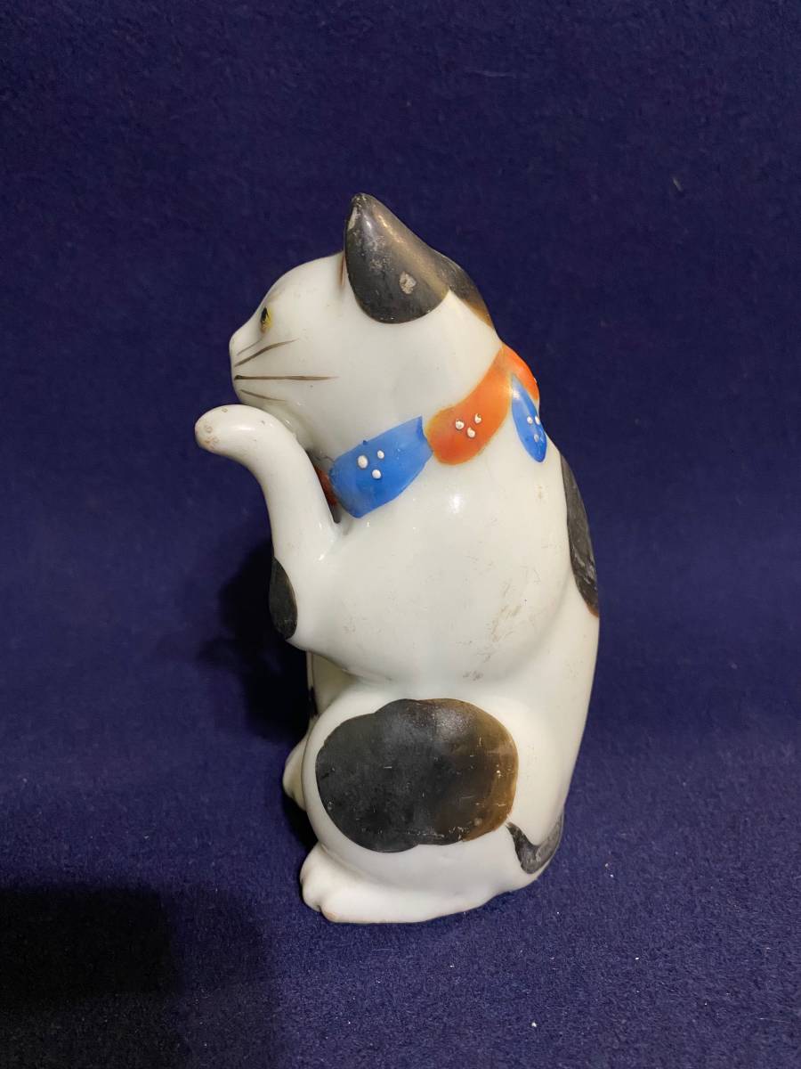 猫 古い招き猫 高さ約13.5cm 猫置物 陶磁器 彩色 縁起物_画像2