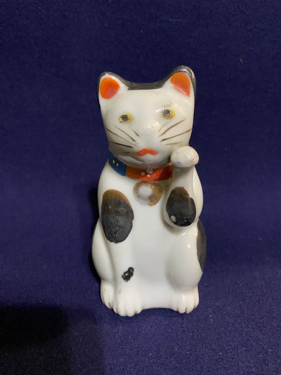 猫 古い招き猫 高さ約13.5cm 猫置物 陶磁器 彩色 縁起物_画像1