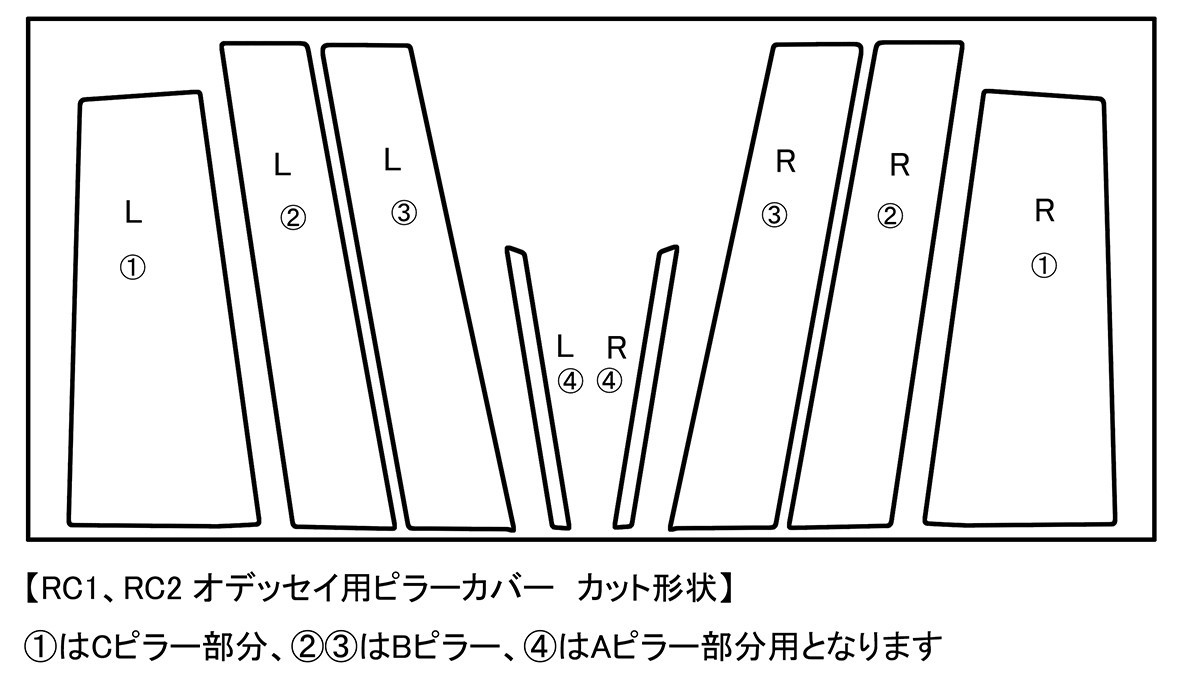 【ドレスアップ】RC1 / RC2 オデッセイ アブソルート 4Dシルバーカーボンピラーカバー8P【バイザー無し車用】【ピラーガーニッシュ】_画像2