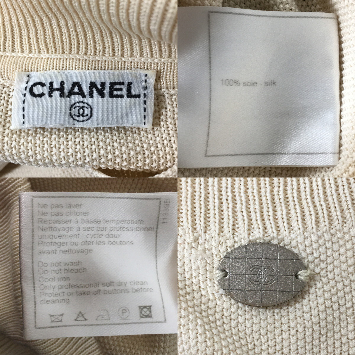 CHANEL Chanel lady's silk polo-shirt with long sleeves beige 