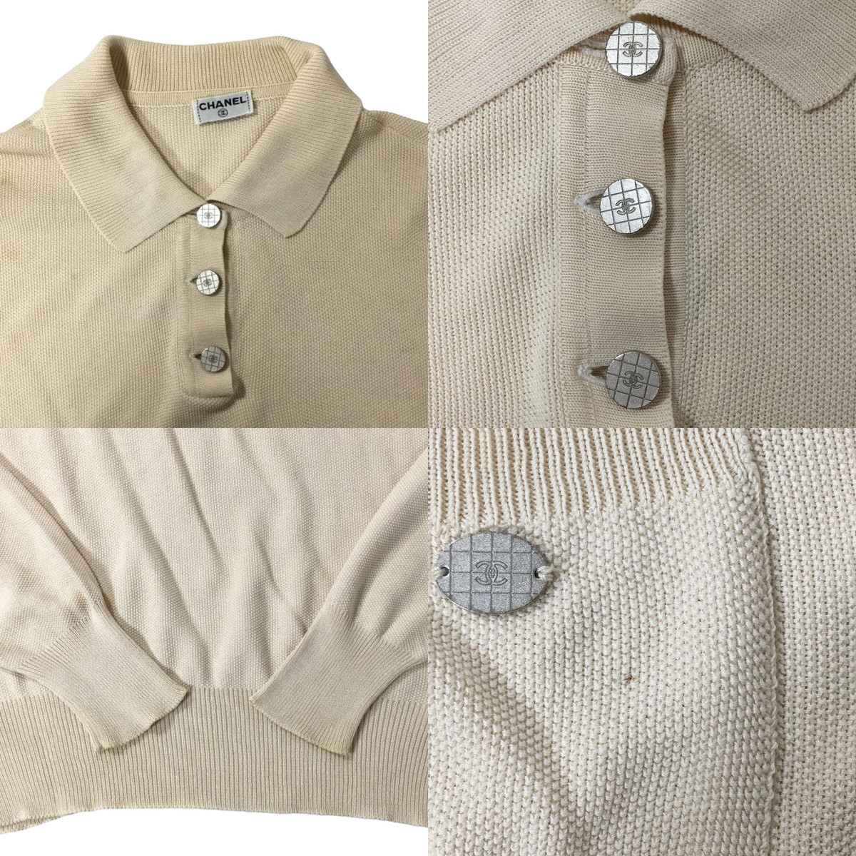 CHANEL Chanel lady's silk polo-shirt with long sleeves beige 