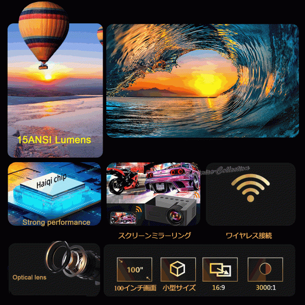 プロジェクター 家庭用 プロジェクター 小型 スマホ ワイヤレスミラーリング 天井 壁 置き型 100インチ 軽量 ホームシアターyt100◆_画像3
