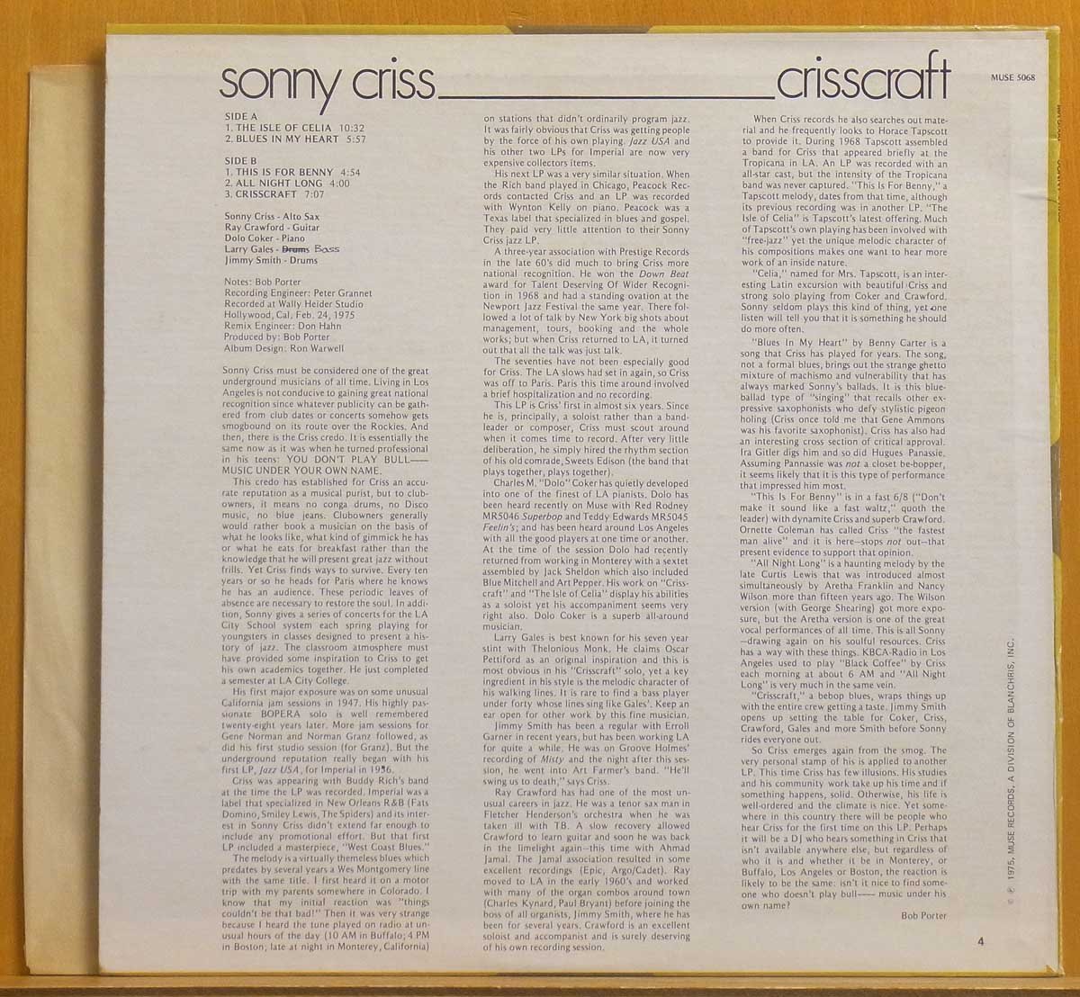 ●良ジャケ美盤!ダブル洗浄済!★Sonny Criss(ソニー クリス)『Crisscraft』 USオリジLP #61487の画像2