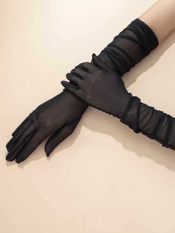 レディース アクセサリー 手袋 1ペア 女性のファッショナブルなシンプルなメッシュガーゼロング手袋、装飾、旅行、パーティーマッチン_画像4