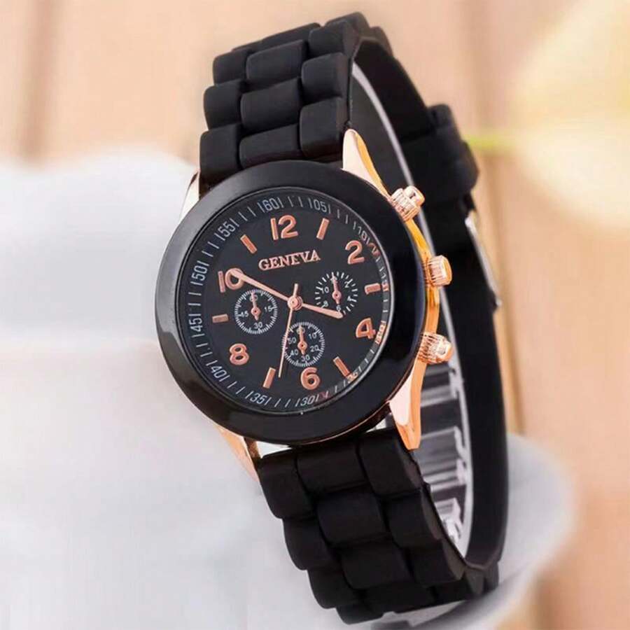 腕時計 レディース セット ウォッチ ブラック シリコン素材 エレガントなハートブレスレット付き 2個セット_画像4