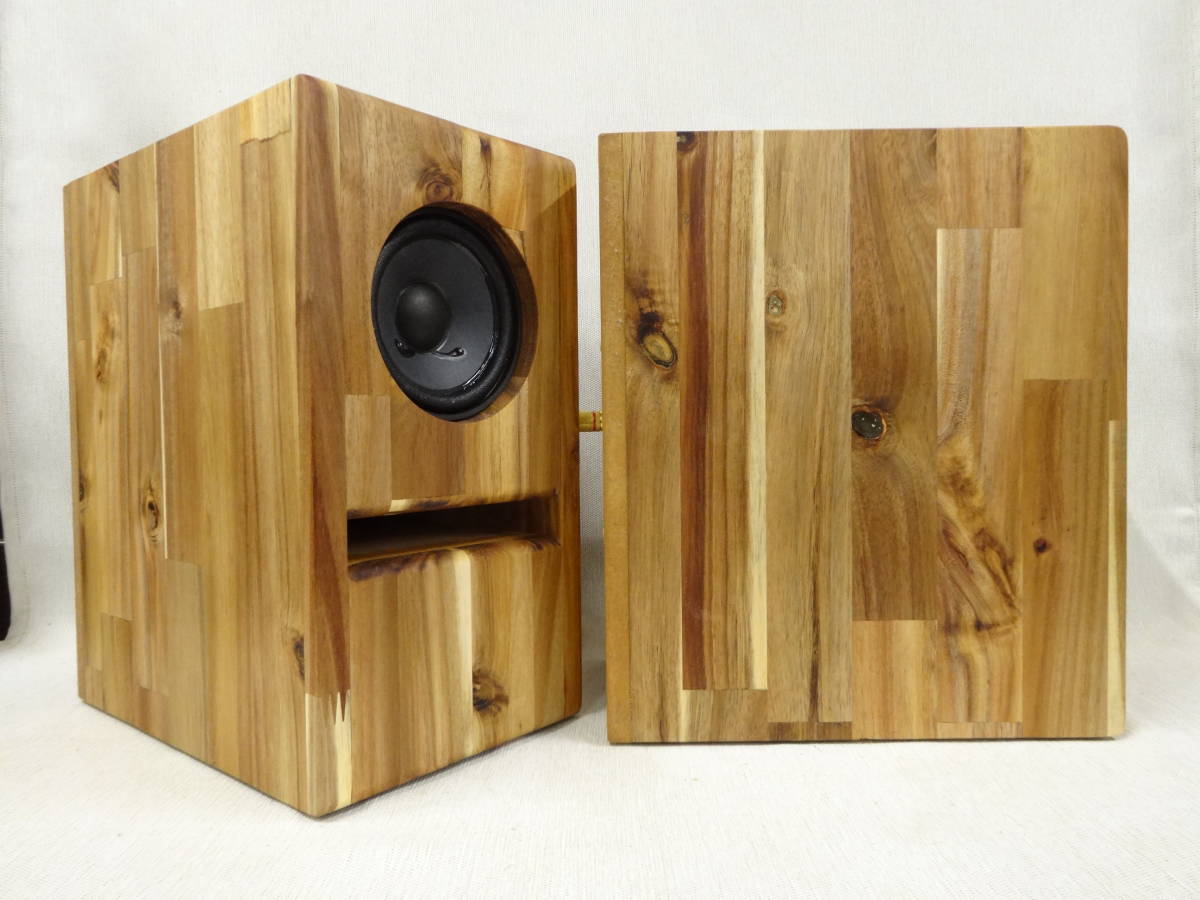 ACSB10-T01★Hand Made Speaker / アカシア集成材t15 センタースリット バスレフエンクロージャー(7.3L) ＆ 東京コーン 4in 25W FRユニット_画像4