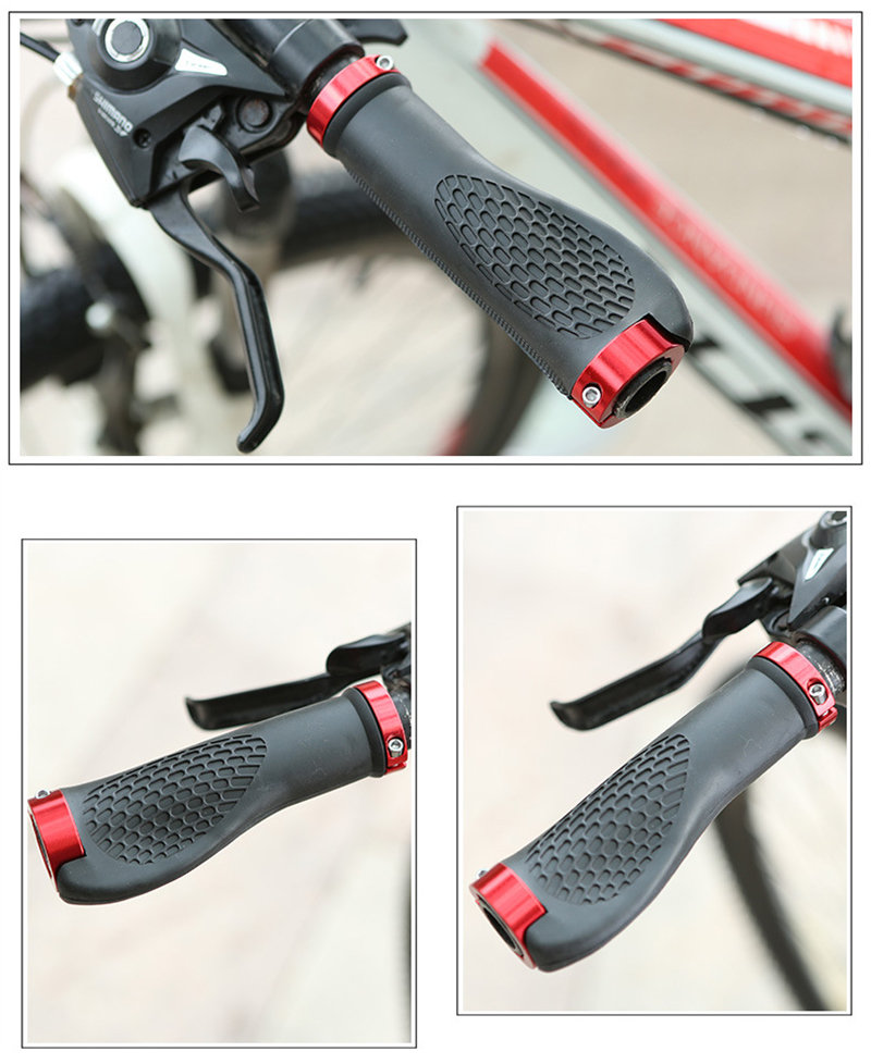 自転車 グリップ 22.2mm 汎用 ハンドル レッド エルゴン アルミバーエンドキャップ付 サイクリング マウンテン MTB クロス バイク エンドの画像3