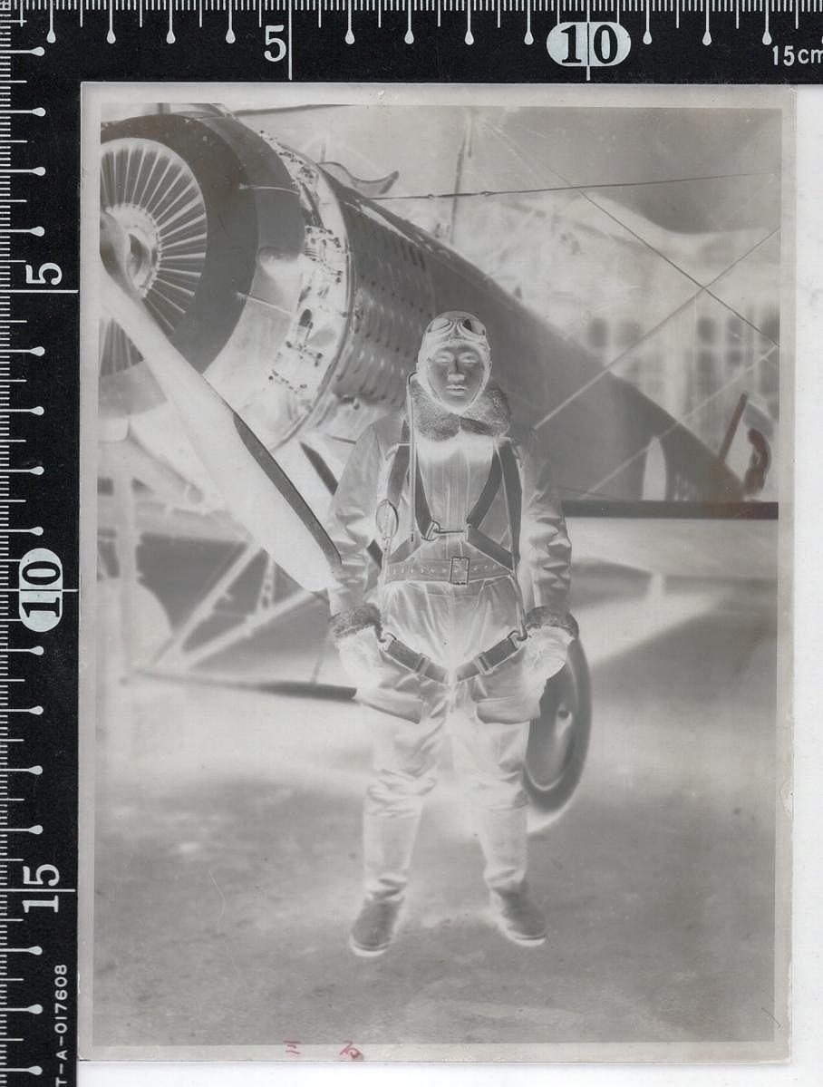 飛行機写真ネガ 硝子乾板1枚　 飛行第四連隊の乙式一型偵察機　部隊マークあり　戦前陸軍航空隊　サルムソン_画像1
