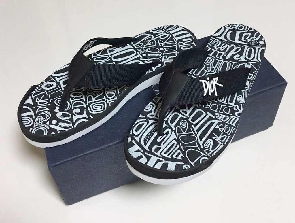 Dior x Stussy コラボ サンダル 新品 43 BLACK ディオール ショーン ステューシー カナージュ ビーチ Shawn Beach Sandal ブラック 黒_画像1