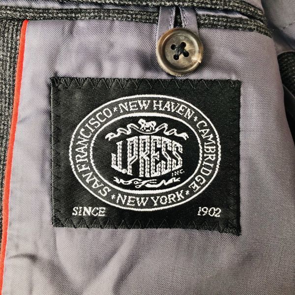 ジェイプレス　J.Press　スーツ　セットアップ　テーラードジャケット　S　グレー　ウール　背抜　センターベンド　ブレザー　メンズ_画像3