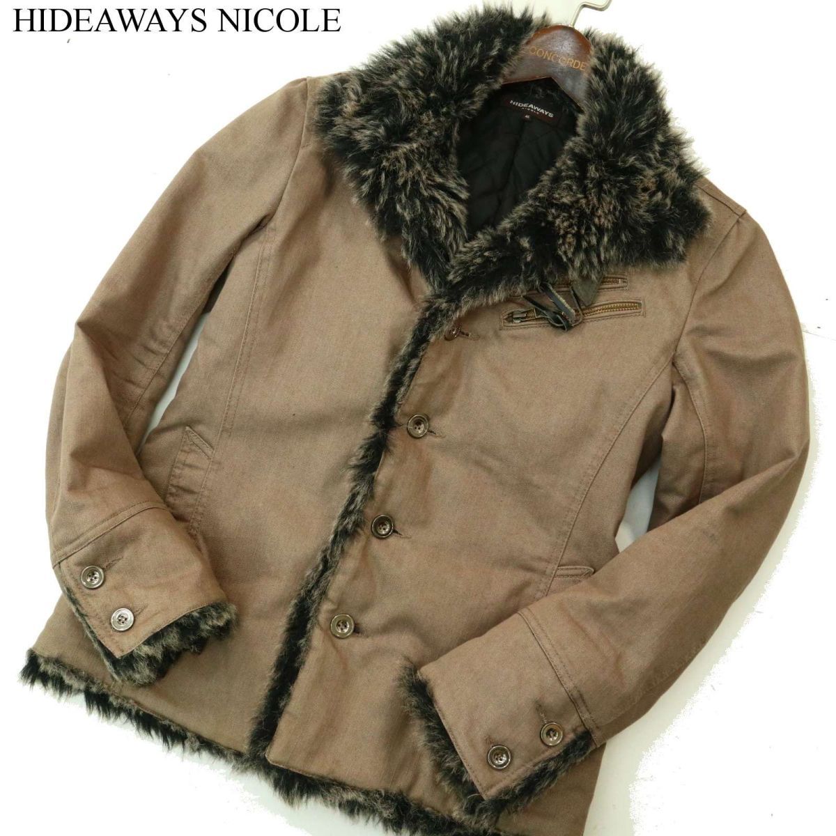 HIDEAWAYS NICOLE ハイダウェイ ニコル 秋冬 豪華ファー★ 中綿 ジャケット コート Sz.46　メンズ　A3T15505_C#N_画像1