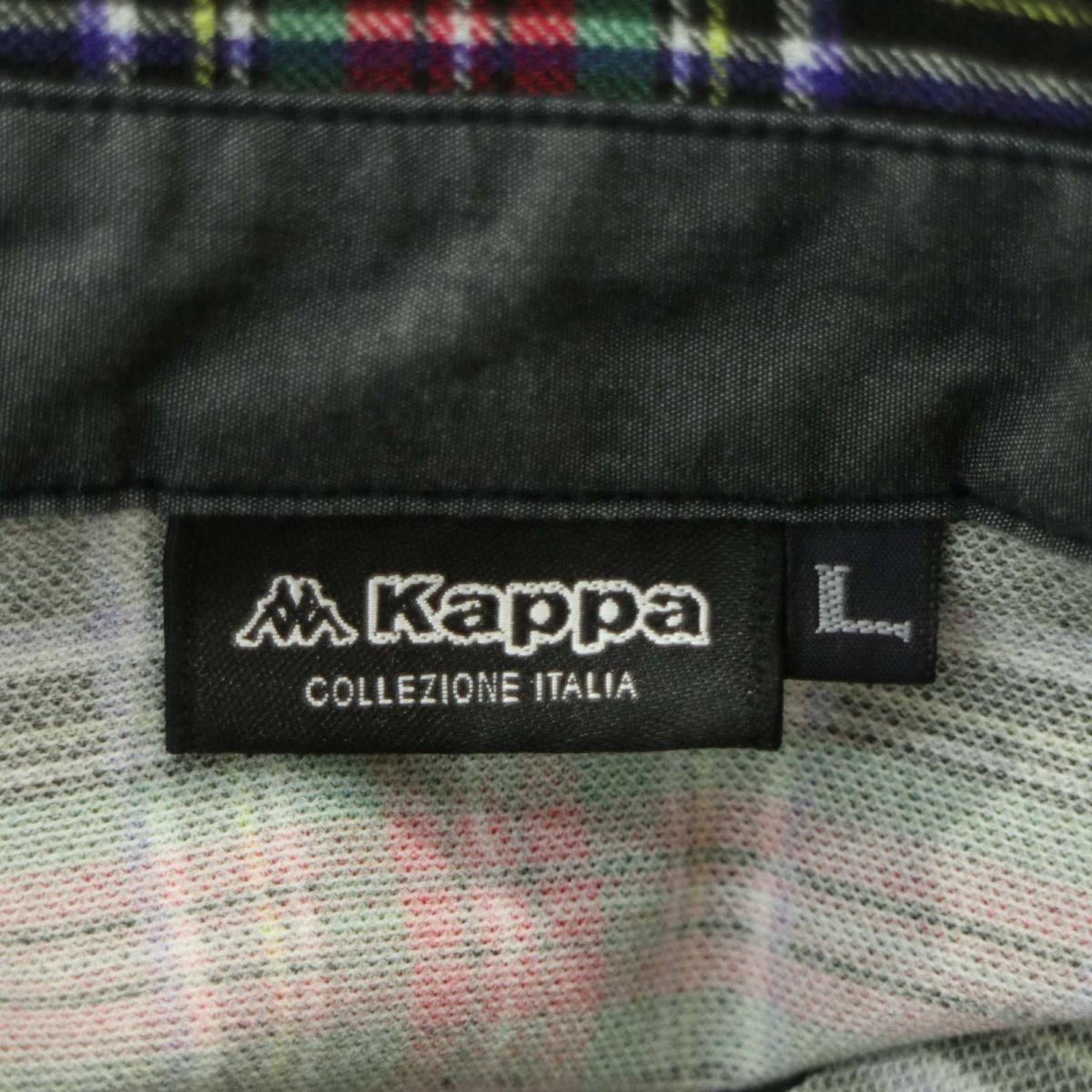 Kappa GOLF カッパ ゴルフ 通年 ロゴ刺繍★ ストレッチ 長袖 タータン チェック ポロシャツ Sz.L　メンズ 日本製　A4T00091_1#C_画像8