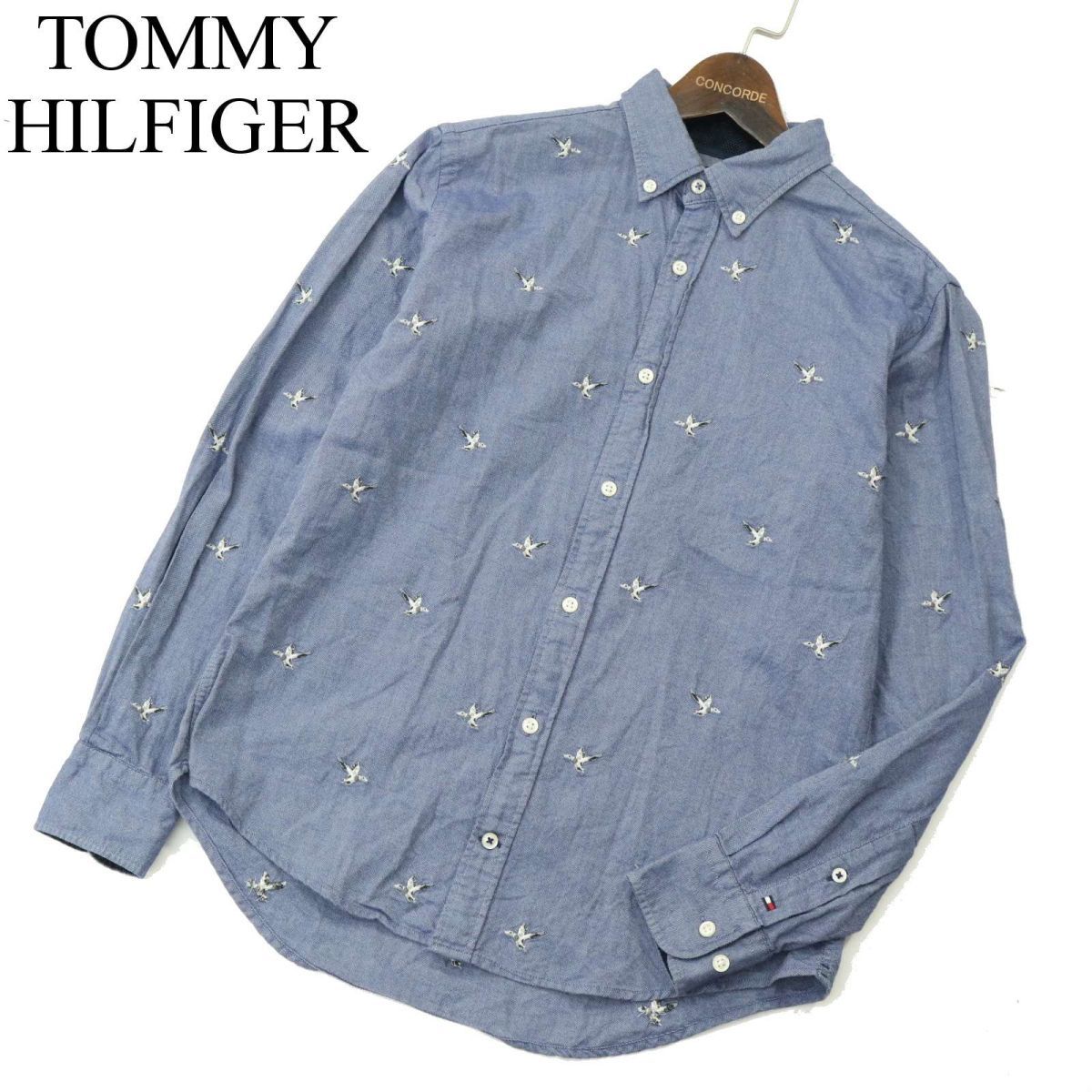 TOMMY HILFIGER トミーヒルフィガー New York Fit 通年 バード刺繍★ 総柄 長袖 シャツ Sz.S　メンズ　A4T00030_1#C_画像1