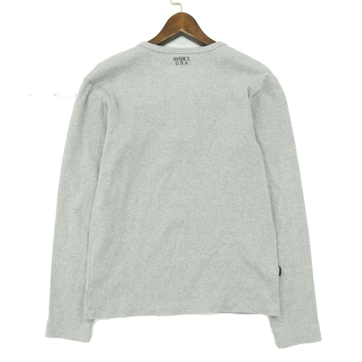 AVIREX アヴィレックス 通年 DAILY RIB HENRY NECK TEE★ 長袖 ヘンリーネック カットソー ロンTシャツ Sz.M メンズ グレー A4T00404_1#Fの画像4